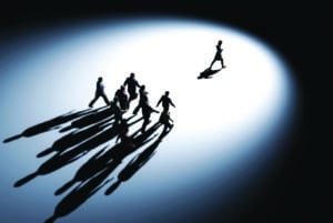 Standing out in a crowd 3d render