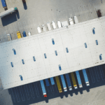 distribution center warehouse aerial top-down view