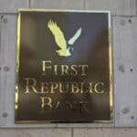 A bronze plaque showing First Republic Bank's logo at its Back Bay branch in Boston in 2020.