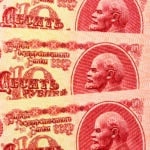 A Lenin's portrait on old Soviet rubles banknote.10 rubles bill of USSR.
