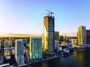 Miami, FL, USA - December 4, 2021: Aerial photo Missoni Baia under construction Edgewater Miami