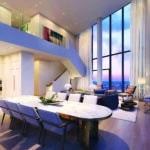 an architect's rendering of the interior of the penthouse unit on the under-construction South Station tower.