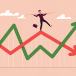businessperson balancing on lines of a chart like a tightrope walker