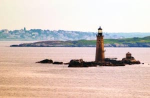 The lighthouse on The Graves outside of Boston's Harbor looking south towards Nantasket