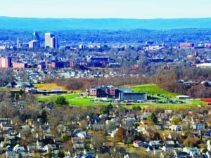 Springfield, United States – December 02, 2022: An aerial shot of Pope Francis High School in Springfield, Massachusetts, USA