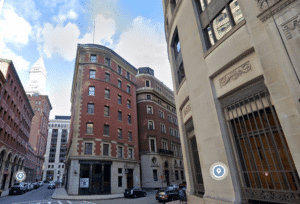 A Google Maps screenshot showing 4 Liberty Square in Boston, which is planned for an office-to-residential conversion.