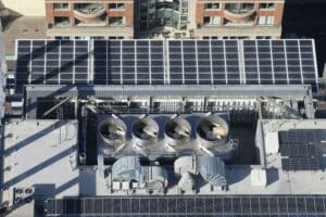 The HVAC systems on the roof of 888 Boylston St. in Boston as seen from overhead.