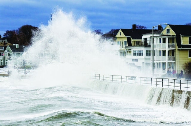 Swampscott, MA/ USA March 03 2018 Winterstorm Riley hits Boston north shore with storm surge and flooding and high winds