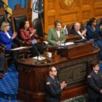 Gov. Maura Healey delivers her State of the Commonwealth speech from the House rostrum on Jan. 16, 2025.