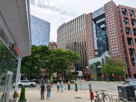 Kendall Square, including the Cambridge Innovation Center (CIC) and MIT's SoMa towers, are seen on June 6, 2026.